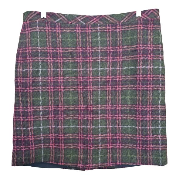LL Bean Favorite Fit Wool Blend Lined Back-Zip Plaid Pencil Skirt Size 16 - Picture 1 of 7